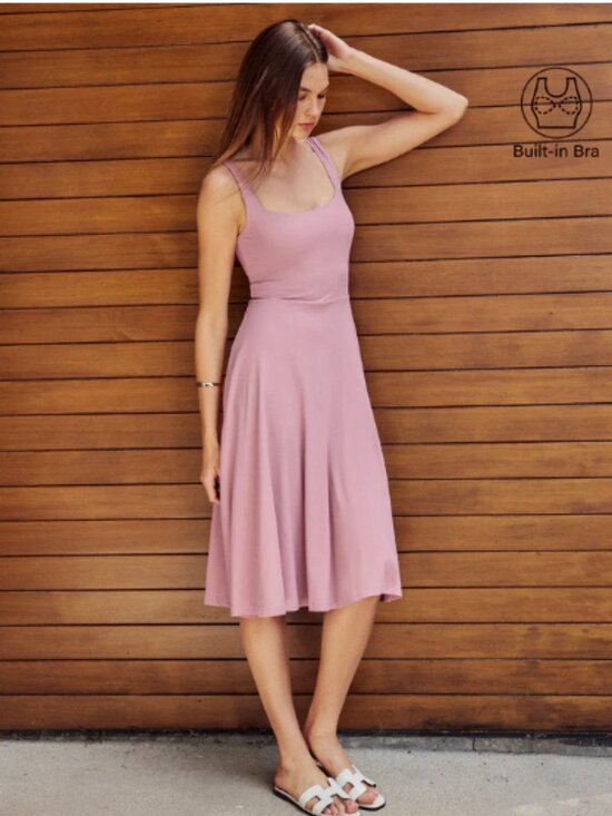 OGL Dresses & Skirts - OGL Square Neck Flowy New Airy Bra Midi Dress